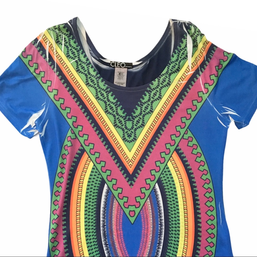 new Cleo ꕥ Geo Love ꕥ Geometric Abstract Print Midi T Shirt Dress ꕥ Size Large - Picture 2 of 11